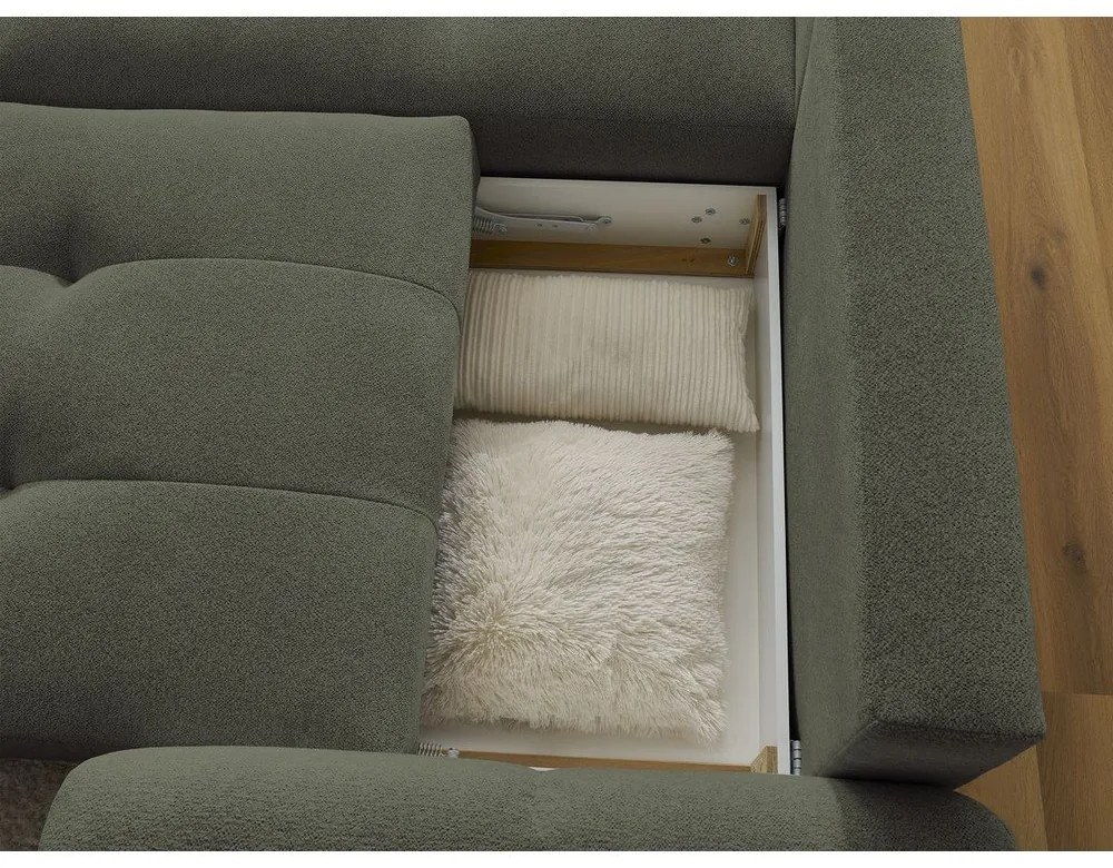 Khaki ženilková rozkladacia/s úložným priestorom rohová pohovka (ľavý roh/s leňoškou) Roxelane – Bobochic Paris