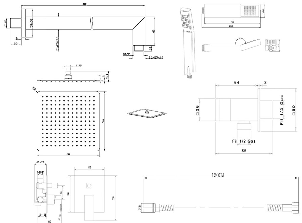 Sapho Sapho, GINKO podomietkový sprchový set s pákovou batériou, 2 výstupy, chróm, 1101-42-21