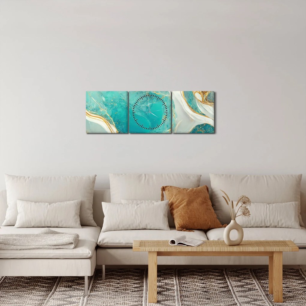Obraz - Mramorový design II. (s hodinami) (90x30 cm)