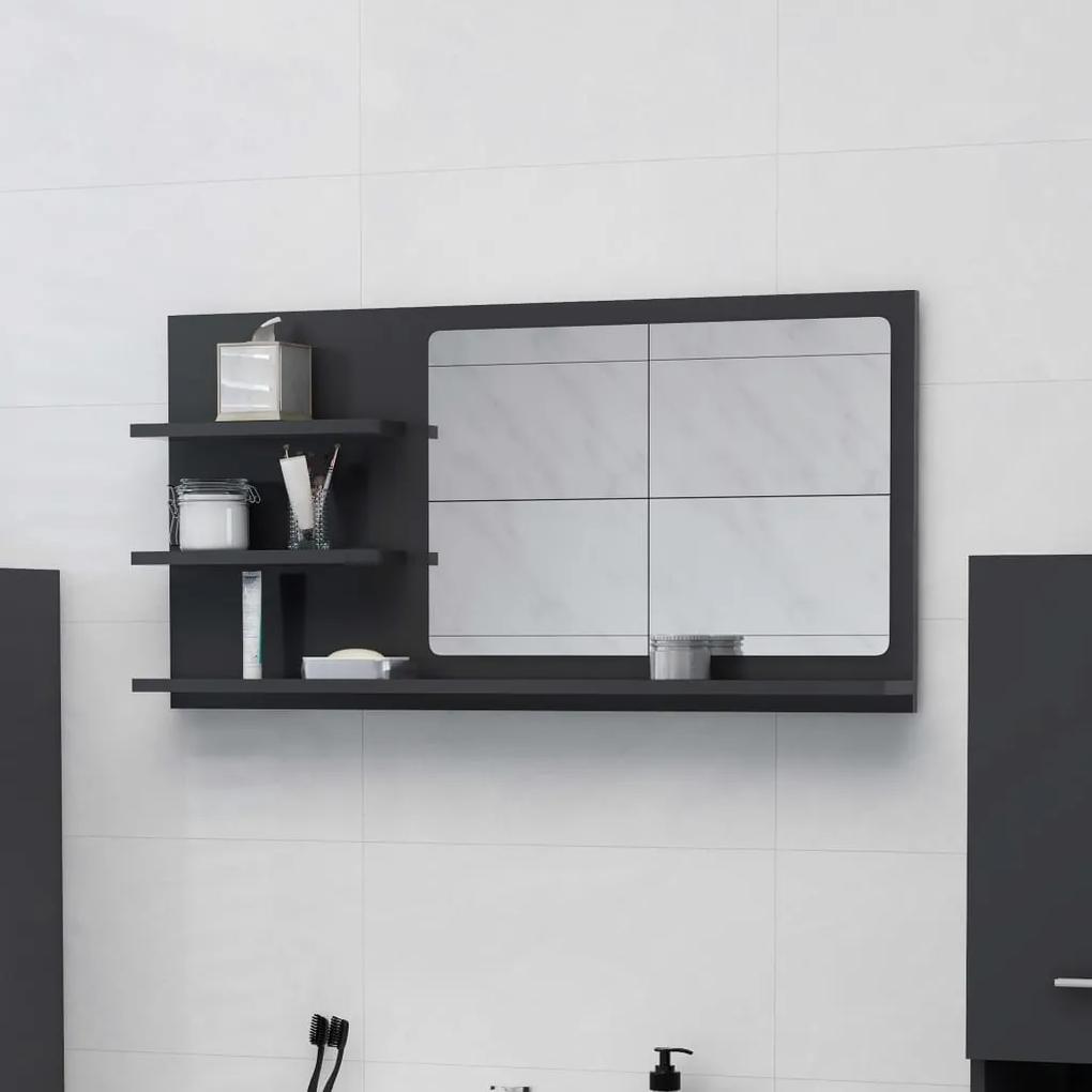 vidaXL Kúpeľňové zrkadlo, sivé 90x10,5x45 cm, drevotrieska