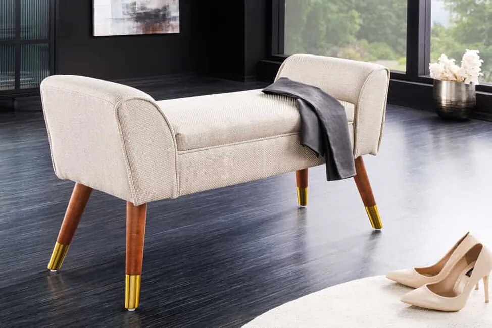 Dizajnová lavička Rosaria béžová štrukturovaná látka 90cm