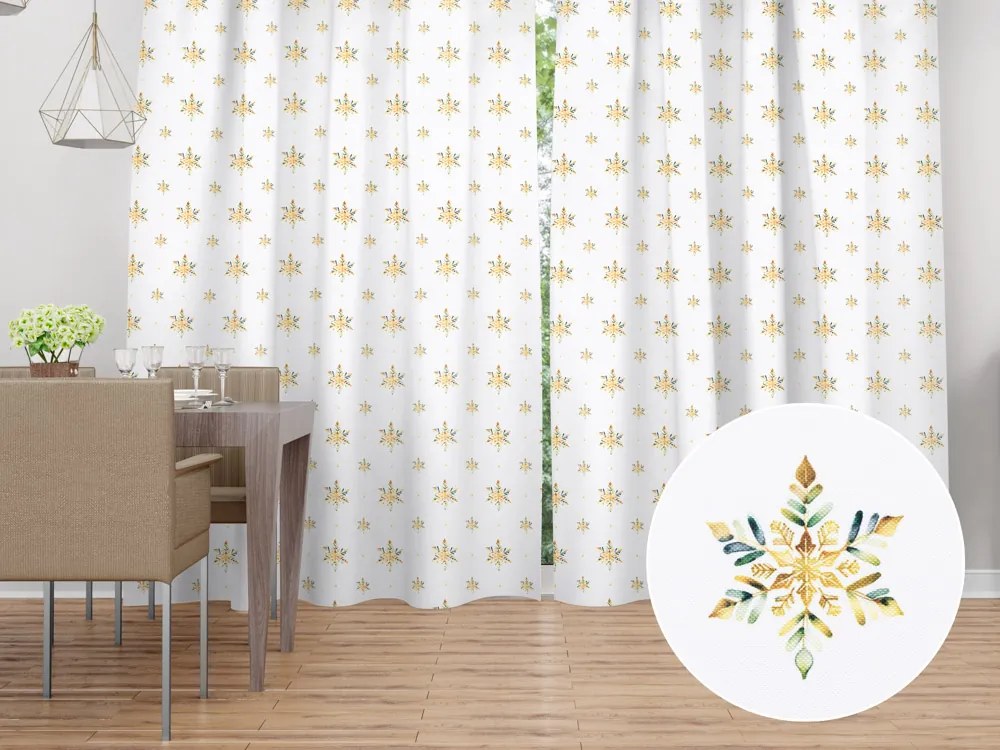 Biante Dekoračný záves TF-120 Zlato-modro-zelené vianočné vločky na bielom 140x140 cm