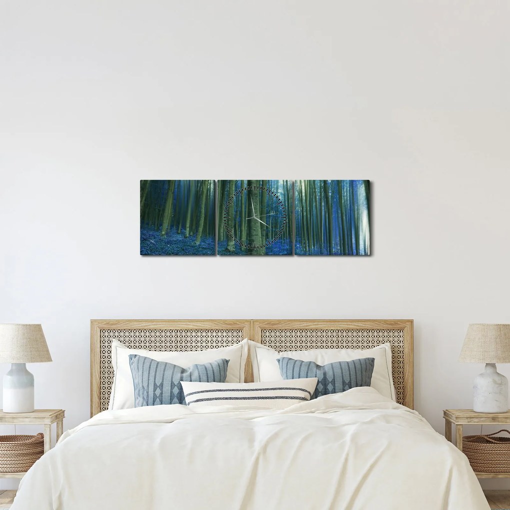 Obraz - Modrý les (s hodinami) (90x30 cm)
