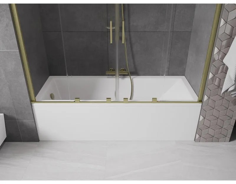 Mexen Velar Duo, vaňová zástena 2-krídlová s posuvnými dverami 190 x 150 cm, 8mm číre sklo, zlatý matný profil, 896-190-000-02-55