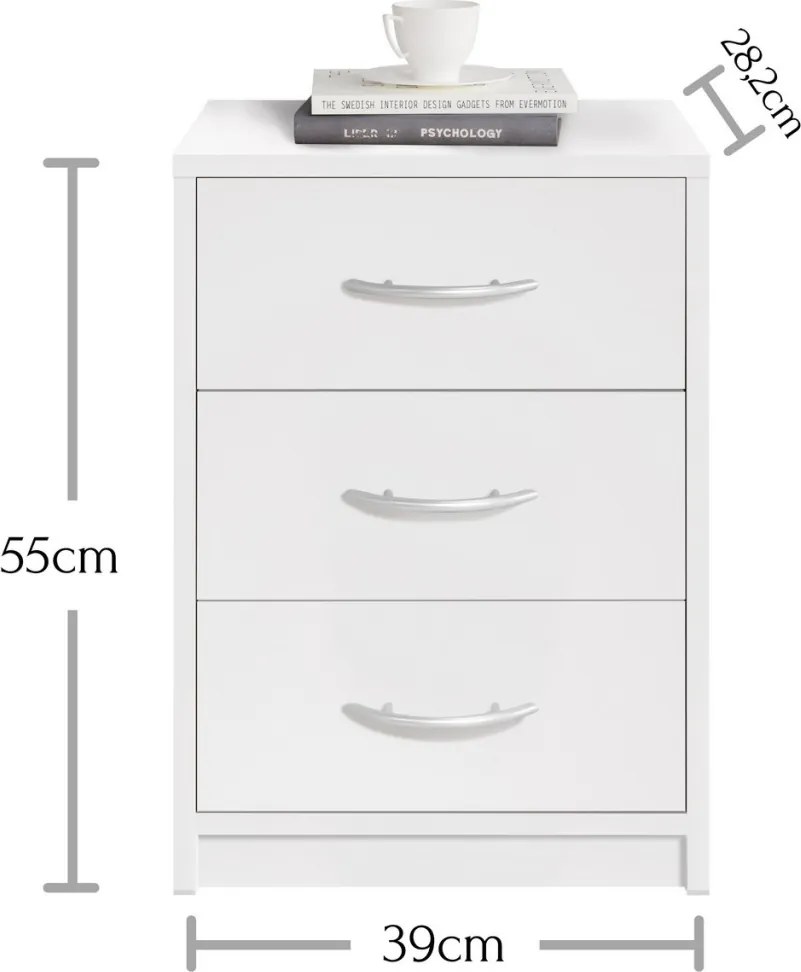 Nočný stolík s 3 zásuvkami Pepe, biely