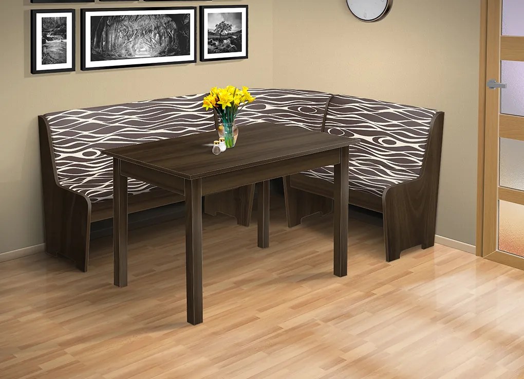 Nabytekmorava Rohová lavica so stolom farba lamina: biela 113, čalúnenie vo farbe: Mega 13 V3 šedá