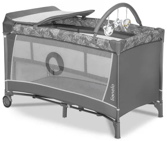 Lionelo - Cestovná postieľka FLOWER Grey Stone