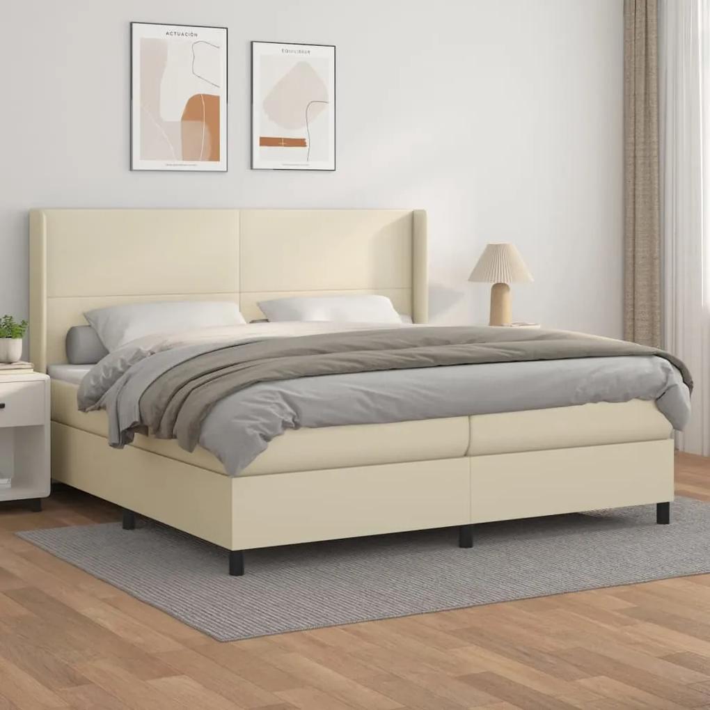Boxspring posteľ s matracom krémová 200x200 cm umelá koža 3132401