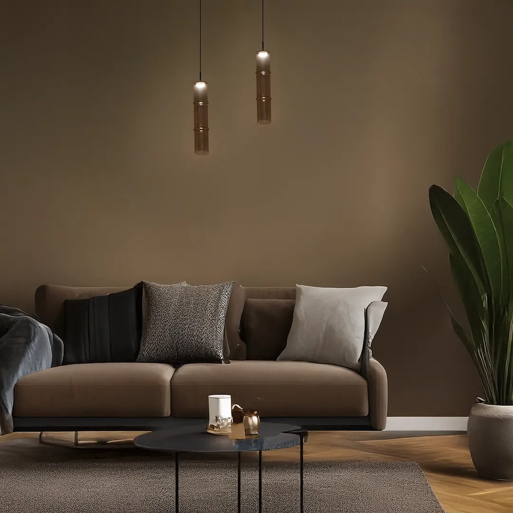 Závesné svietidlo Bato, 1x svetlohnedé sklenené tienidlo, b