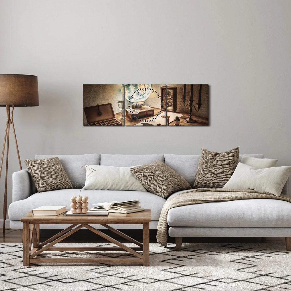 Obraz - cestovateľský stôl (s hodinami) (90x30 cm)