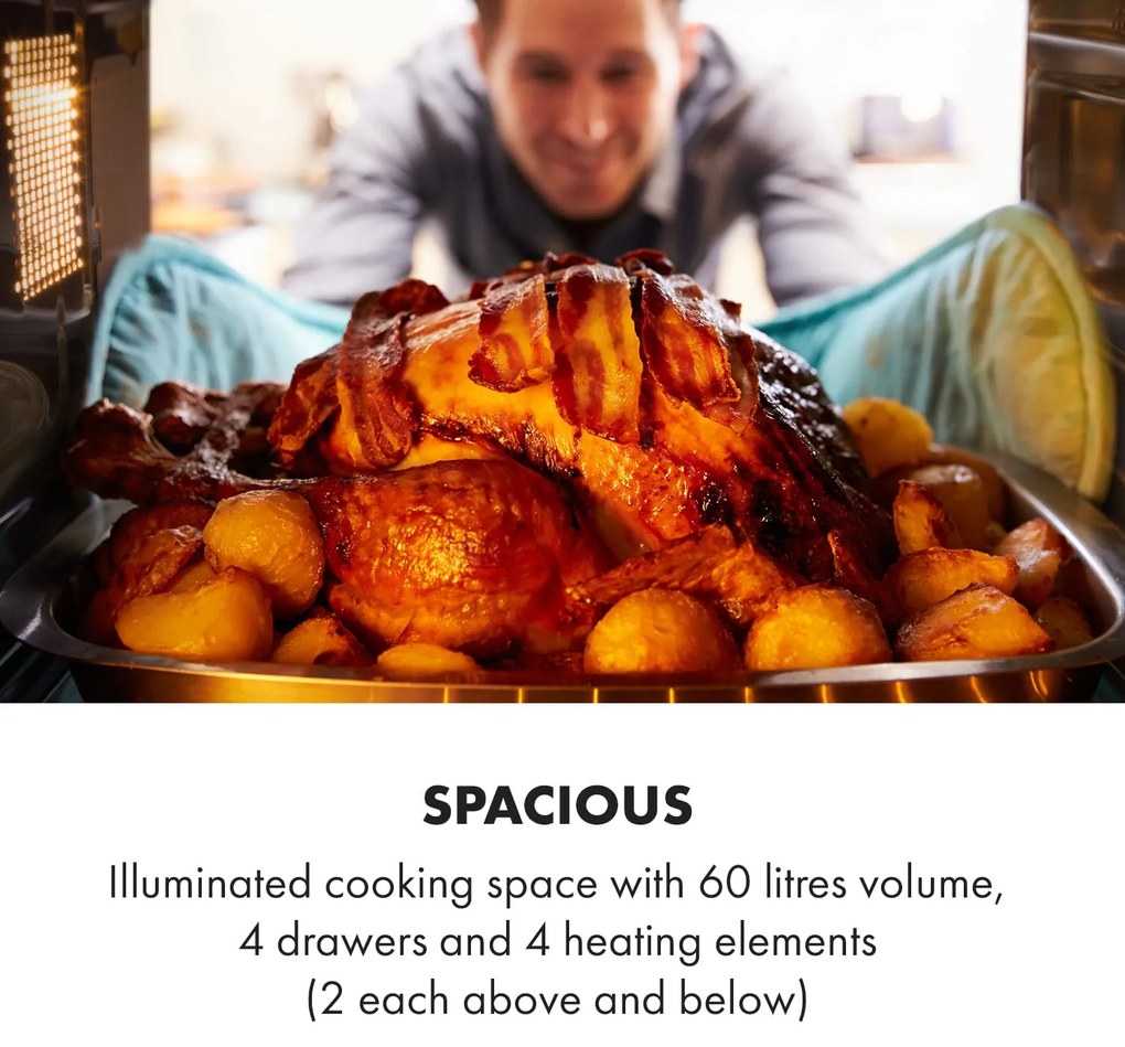 Klarstein Masterchef 60, minirúra, 60 l, 2000 W, 100 – 230 °C, časovač