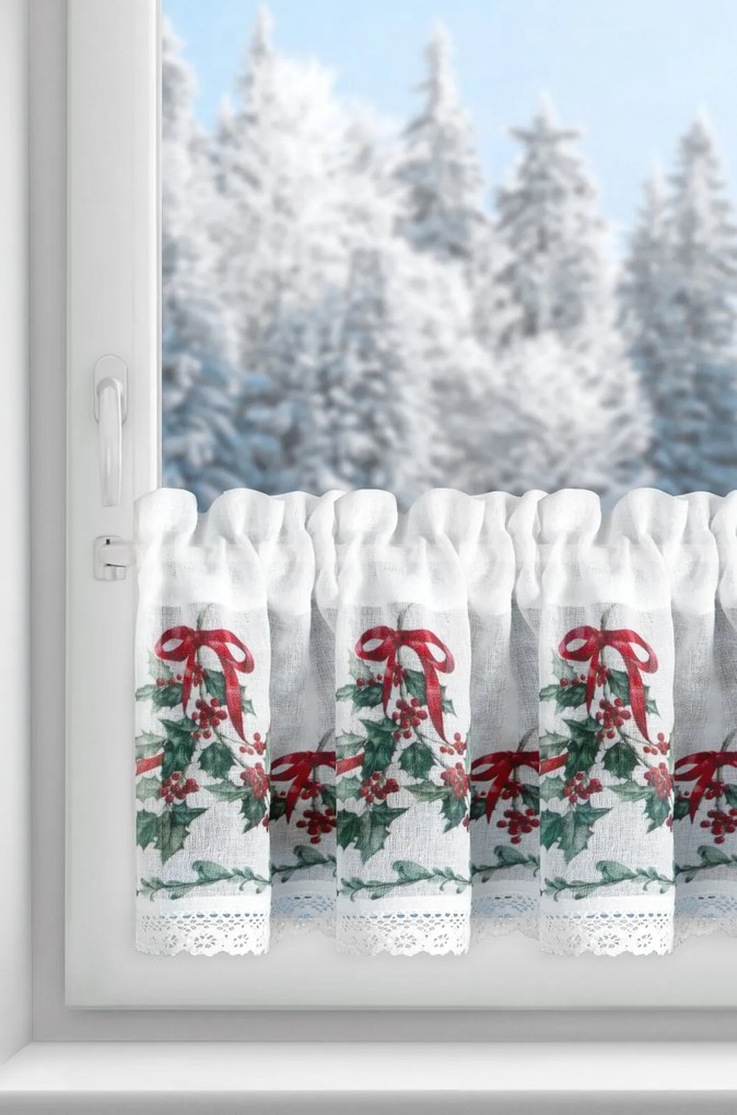 KRÁTKA VIANOČNÁ ZÁCLONA NA PÁSKE XMAS7 150X30 CM VZOROVANÁ