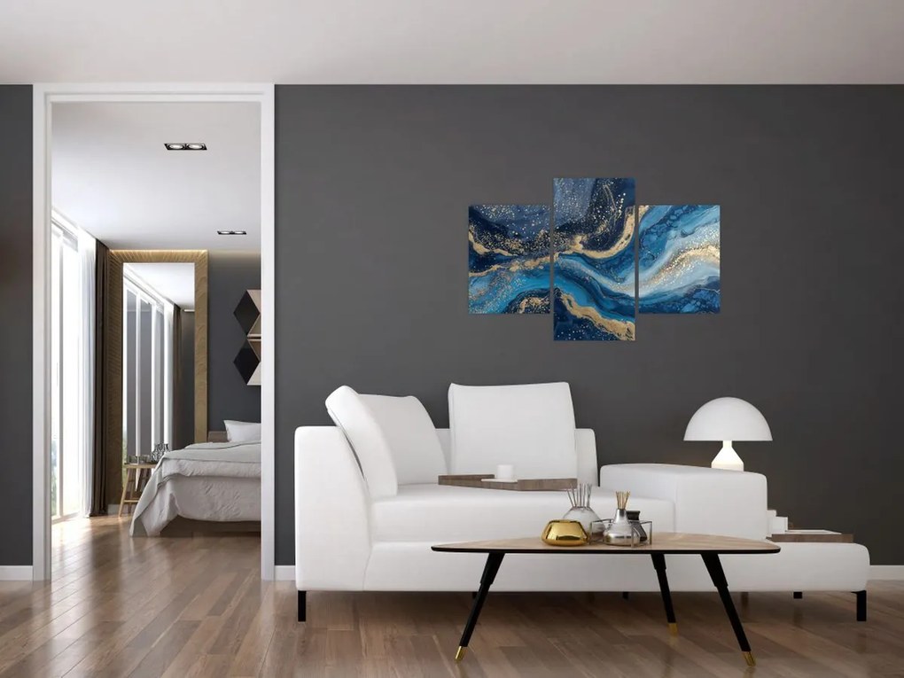 Obraz - Modrozlatý abstraktný mramor (90x60 cm)