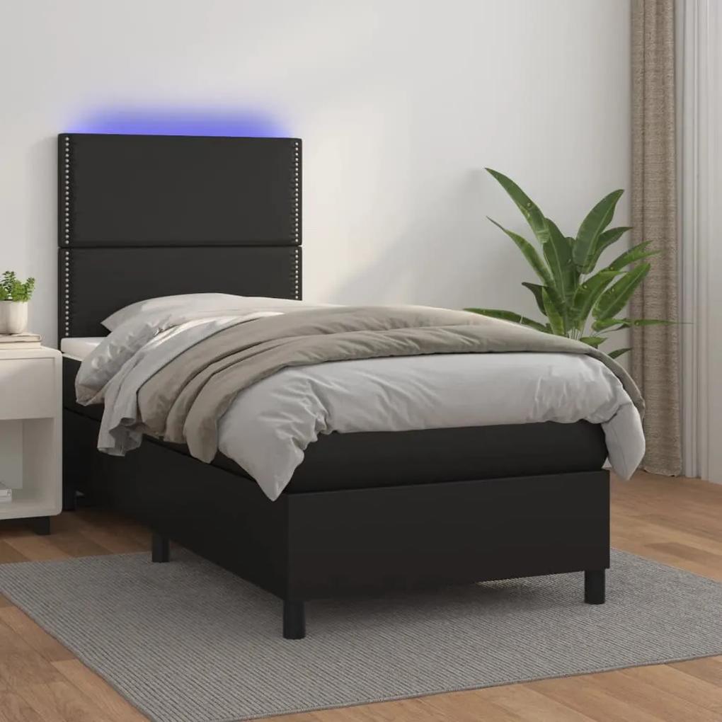 Boxspring posteľ s matracom a LED čierna 100x200 cm umelá koža 3135867