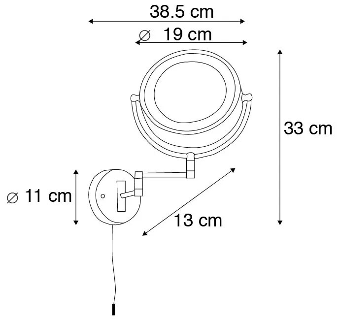 Dizajnové nástenné zrkadlo čierne vrátane nastaviteľného LED IP44 so šnúrkou - Vicino