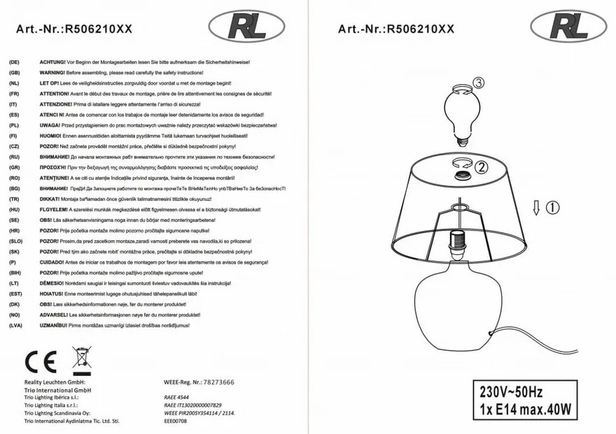 Čierna stolová z keramiky a tkaniny Trio Luxor, výška 26 cm