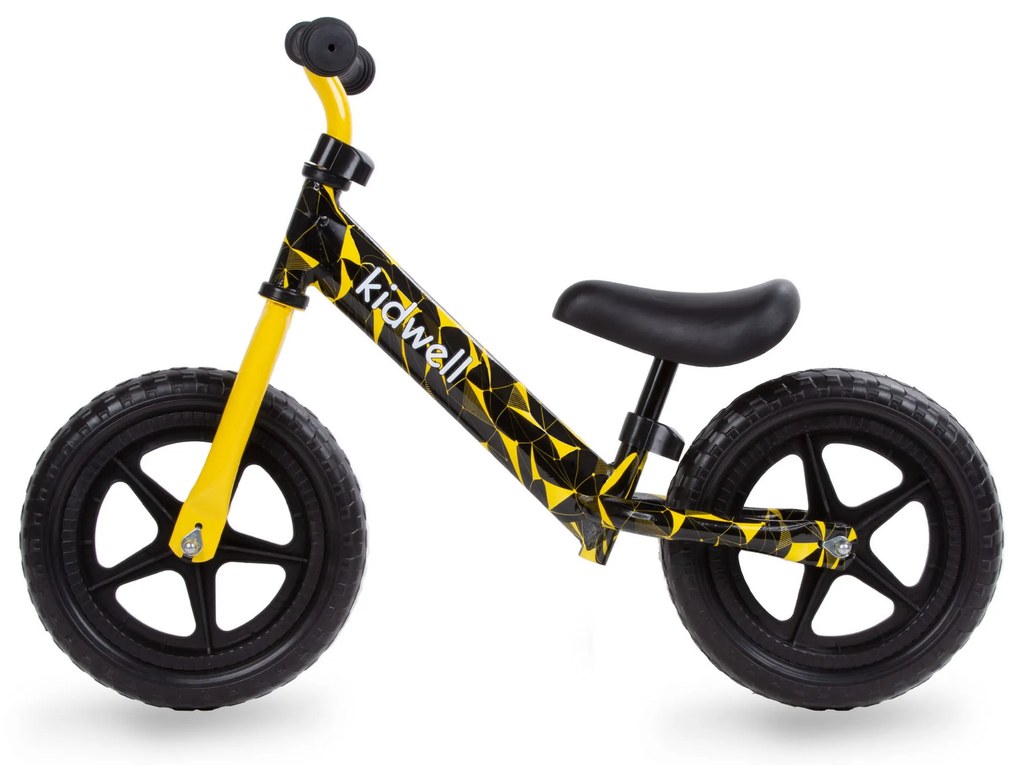 Detský balančný bicykel Kidwell REBEL 12", žlto-čierny, ľahký 2,64 kg