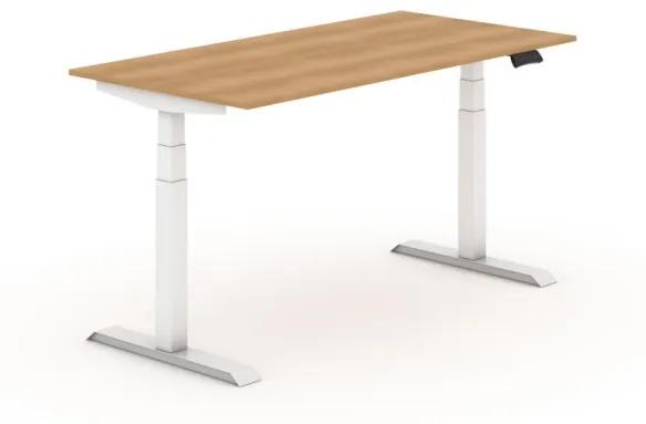 Výškovo nastaviteľný stôl, elektrický, 625-1275 mm, doska 1600x800 mm, buk, biela podnož