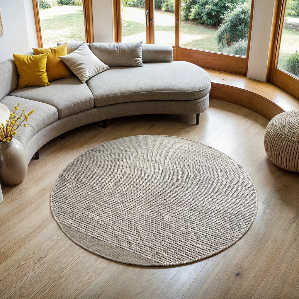 Kusový koberec Suzan Creme kruh, 200x200 (priemer) kruh, šedá, chodba / predsieň, My Flair