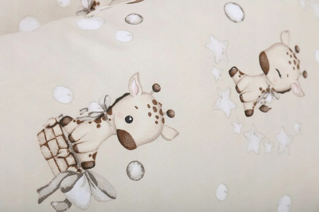 Detské bavlnené obliečky do postieľky 120x90 cm BABYMAM PREMIUM - Žirafa - béžové