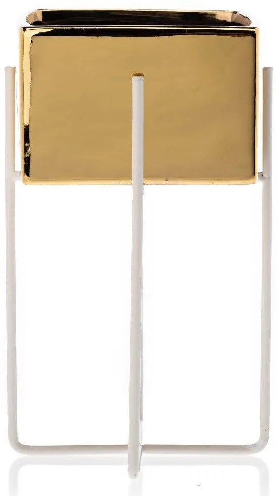 KERAMICKÝ KVETINÁČ SO STOJANOM MIZU 20,5X12 CM ZLATÁ/BIELA