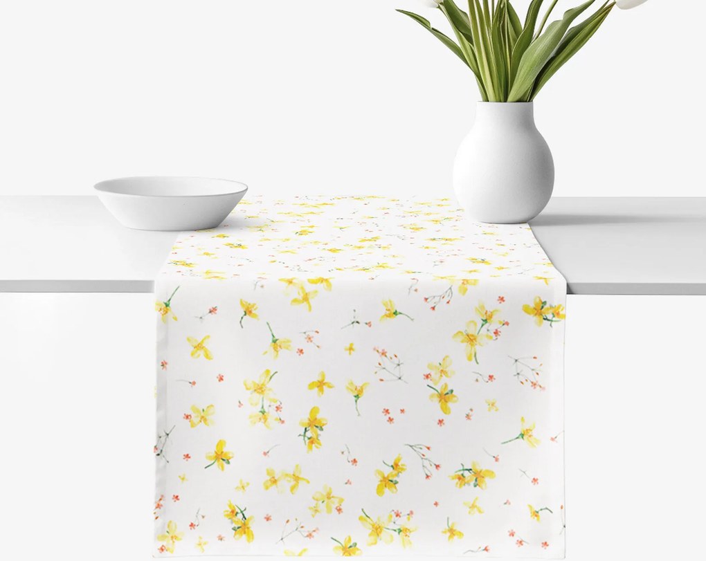 Goldea behúň na stôl valencia - kvety narcisov 35x120 cm