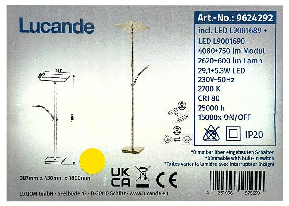 Lucande Lucande - LED Stmievateľná stojacia lampa PARTHENA LED/29,1W/230V + LED/5,3W/230V LW0512