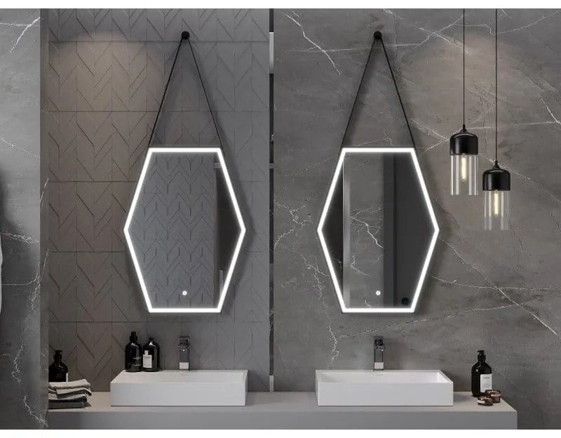 Mexen Orla, LED kúpeľňové zrkadlo s podsvietením a čiernym rámom 60x80 cm, 6000K, ochrana proti zahmlievaniu, 9815-060-080-611-70