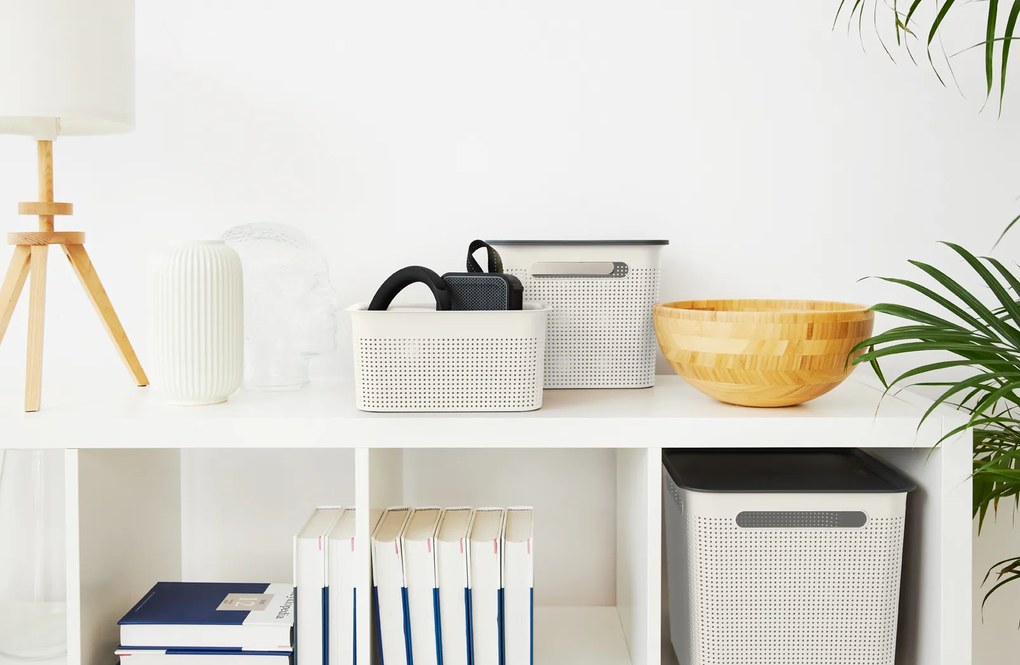 Úložný box s rúčkami BRISEN 16 l, 36 x 26,2 x 21 cm, biely S vekom / Bez veka: Bez veka
