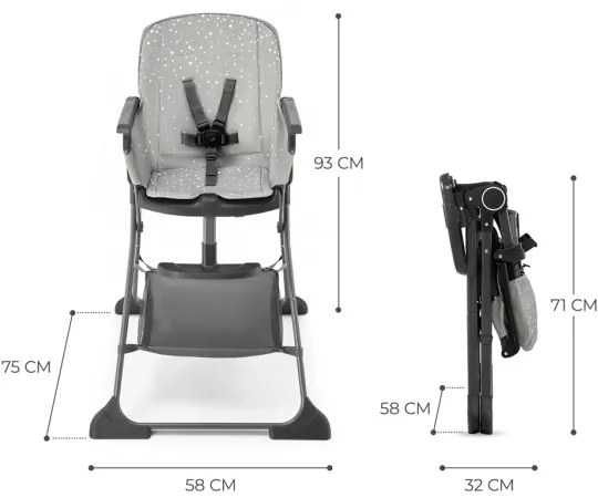 KINDERKRAFT - Detská jedálenská stolička FOLDEE šedá