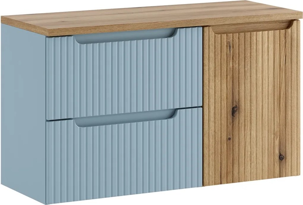 Závesná skrinka pod umývadlo Nova Denim s doskou a košom na bielizeň 100 cm modrá/dub coast eovke