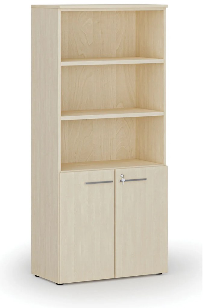 Kombinovaná kancelárska skriňa PRIMO WOOD, dvere na 2 poschodia, 800 x 420 x 1781 mm, breza