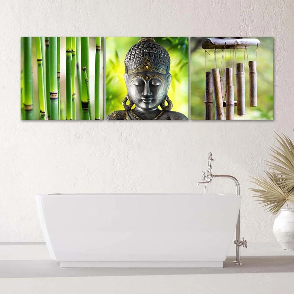 Obraz na plátně třídílný Buddha Bamboo - 150x50 cm