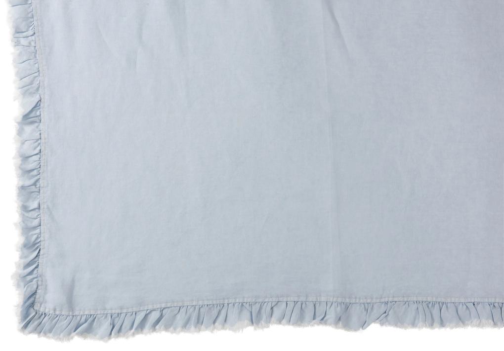 Modrý praný ľanový pléd s třasňovitým volánikom Romantic - 150 * 200 cm