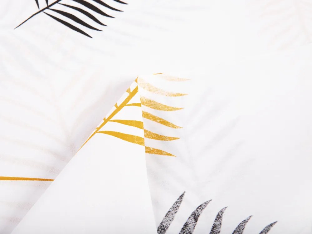 Biante Detský bavlnený záves Sandra SA-219 Zlaté a čierne palmové listy na bielom 150x150 cm