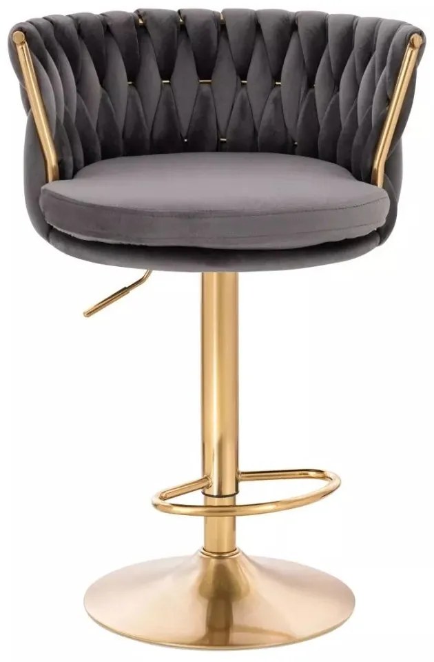 LuxuryForm DESIGN Barová stolička LYON VELUR na zlatom tanieri - tmavosivá