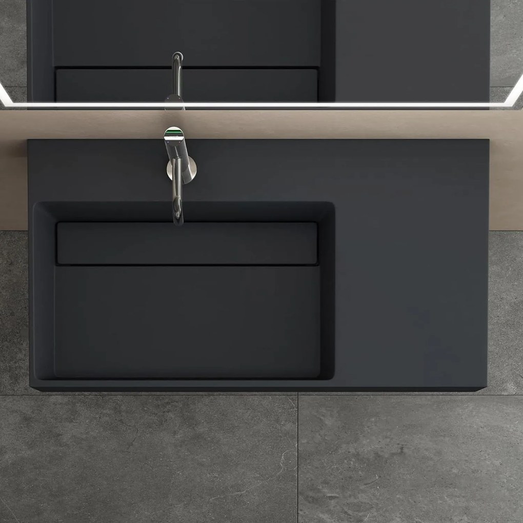 Rea Archi, umývadlo na dosku z konglomerátu 750x430x140 mm, ľavá verzia, šedá matná, REA-U4303