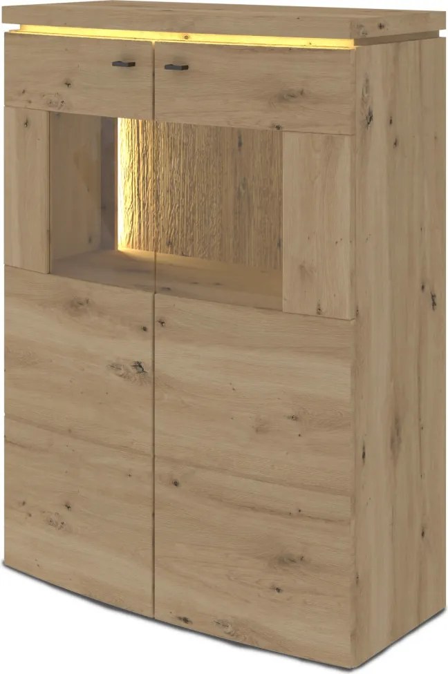 Presklená skrinka Bolus, dub artisan, s osvetlením