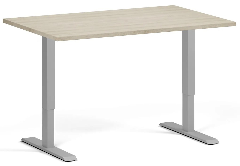 Výškovo nastaviteľný stôl, 120x80 cm, 1 motor, sivá podnož, dub prírodný