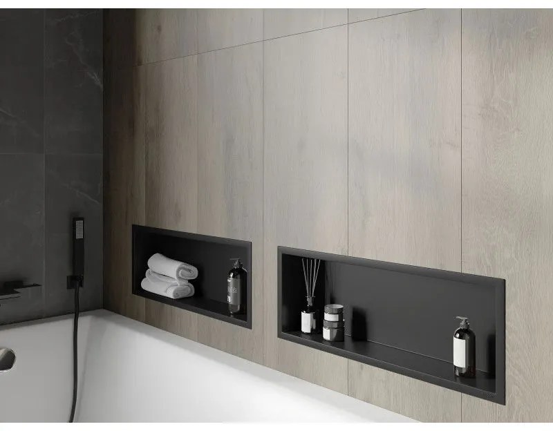 Mexen X-Wall-R, polička na zapustenie na obklad s golierom 60 x 20 cm, čierna matná, 1970602010