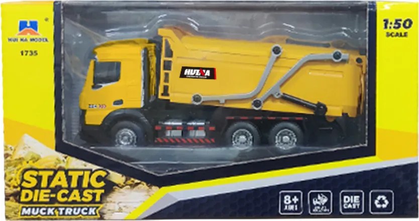 Smetiarske auto kovové pohyblivé Huina žlté 1:50