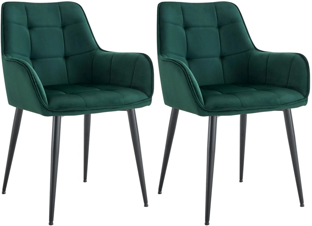 Design-Shop Set 2 jedálenských stoličiek Ferndale - zamat - tmavozelená