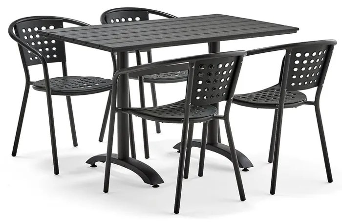 Zostava záhradného nábytku Piazza + Capri, 1 stôl + 4 čierne stoličky