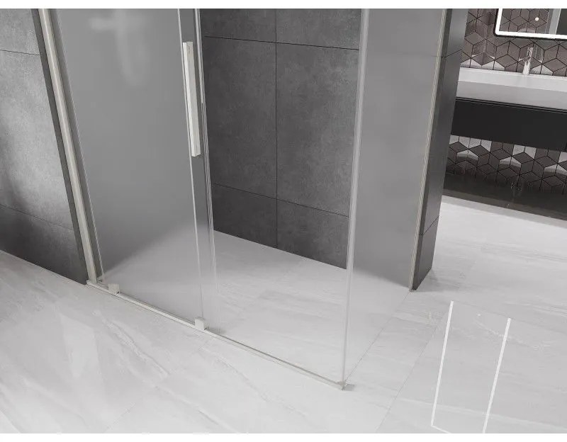 Mexen Velar, sprchový kút s posuvnými dverami 150 x 80 cm, 8mm sklo námraza, brúsená oceľ, 871-150-080-31-97