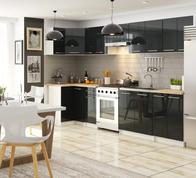 Spodná rohová kuchynská skrinka s doskou OLIWIA S90/90 biela / grafitová, lesk