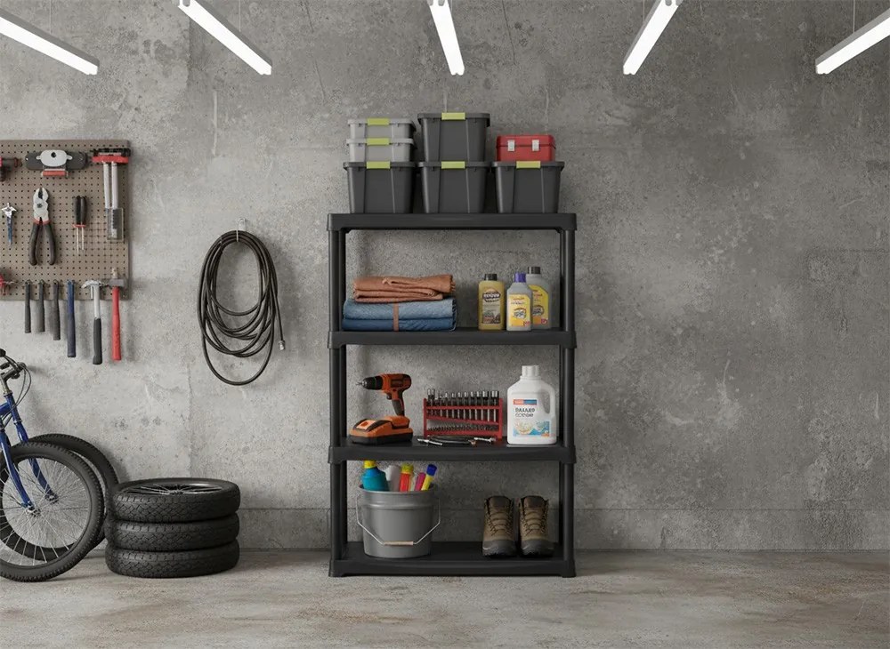 Plastový regál TEMPO, 1330 x 800 x 400 mm, 4 políc