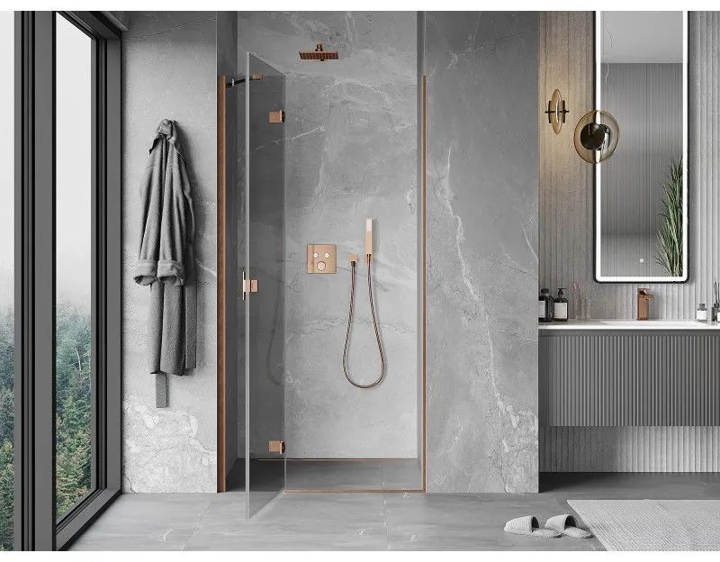 Mexen Mist-H, 1-krídlové sprchové dvere ľavé 115 cm, číre sklo, medený matný profil, 8A5-115-000-65-00-L