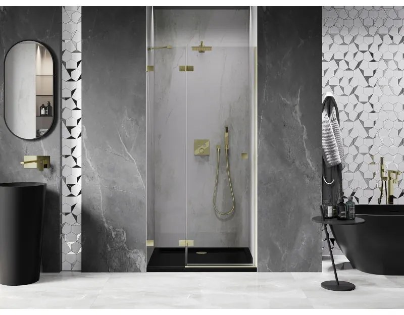 Mexen, Mexen Lunar výklopné sprchové dvere ľavé 115 cm, transparentné, brúsené zlato - 834-115-000-55-00-L