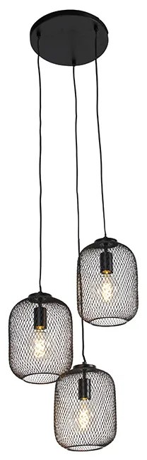 Priemyselná závesná lampa čierna 45 cm 3-svetlá - Bliss Mesh