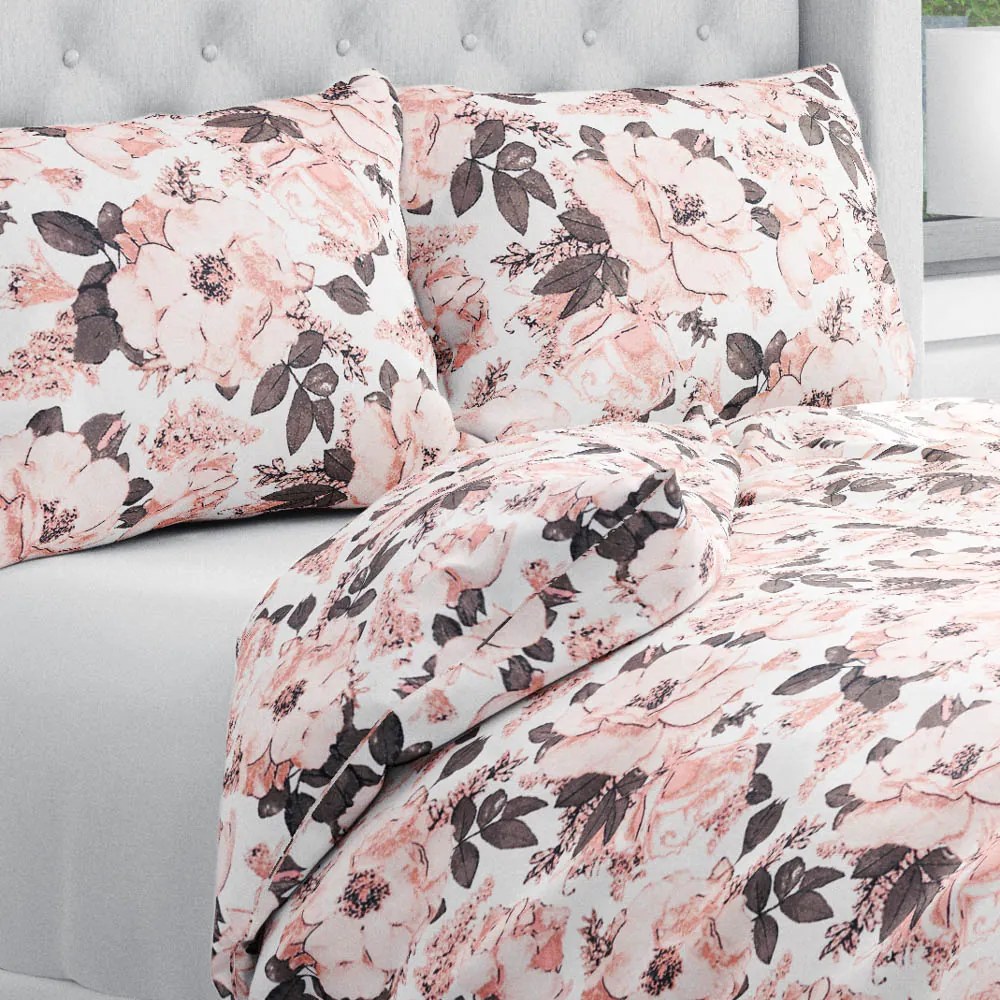 Biante Bavlnené posteľné obliečky Sandra SA-549 Ružové ruže a puky na bielom Predĺžené 140x220 a 70x90 cm